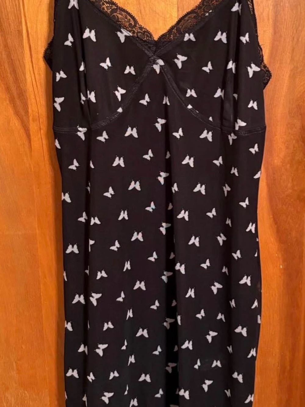 Black & White Butterfly Dress with Lace Trim Spaghetti Straps Women’s M